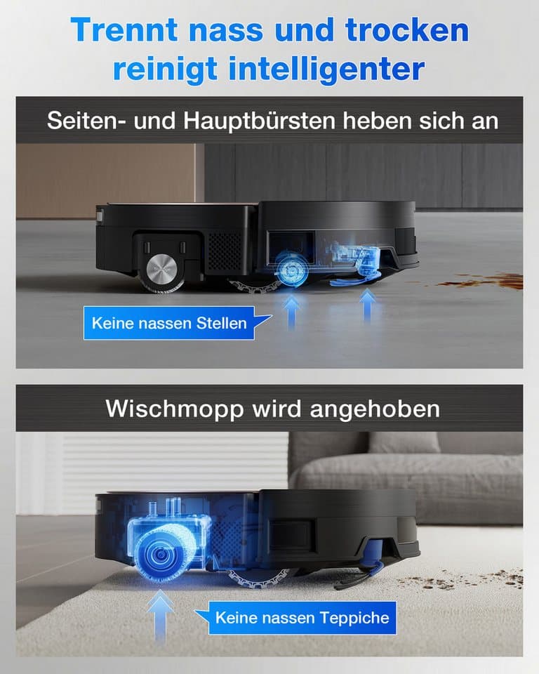 ECOVACS Saugroboter mit Wischfunktion DEEBOT X11 OmniCyclone, 19.500 Pa, 18 l/s Luftstrom, 110 W, beutellos, Schnellladefunktion, Wischrolle, beutellos - Thumbnail 9