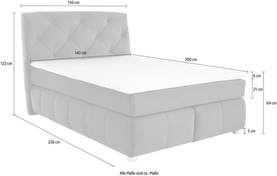 Jockenhöfer Gruppe Boxspringbett Bella erhältlich in 140 & 180cm Breite, mit Kaltschaum-Topper und Rauchglas-Steinen - Thumbnail 8