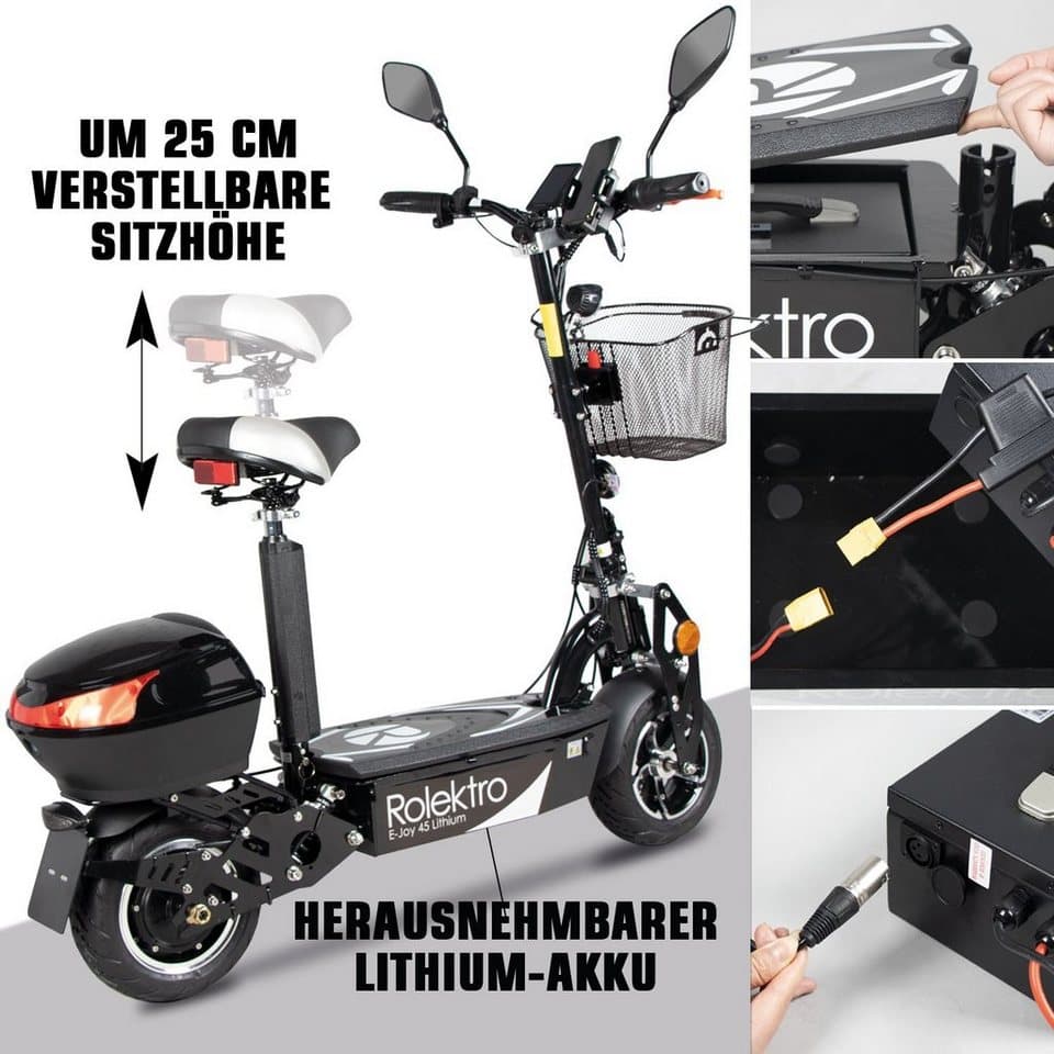 Rolektro E-Motorroller Rolektro E-Joy 45 Lithium, 1000 W, 45 km/h, bis zu 50 km Reichweite, mit USB-Anschluss - Thumbnail 4