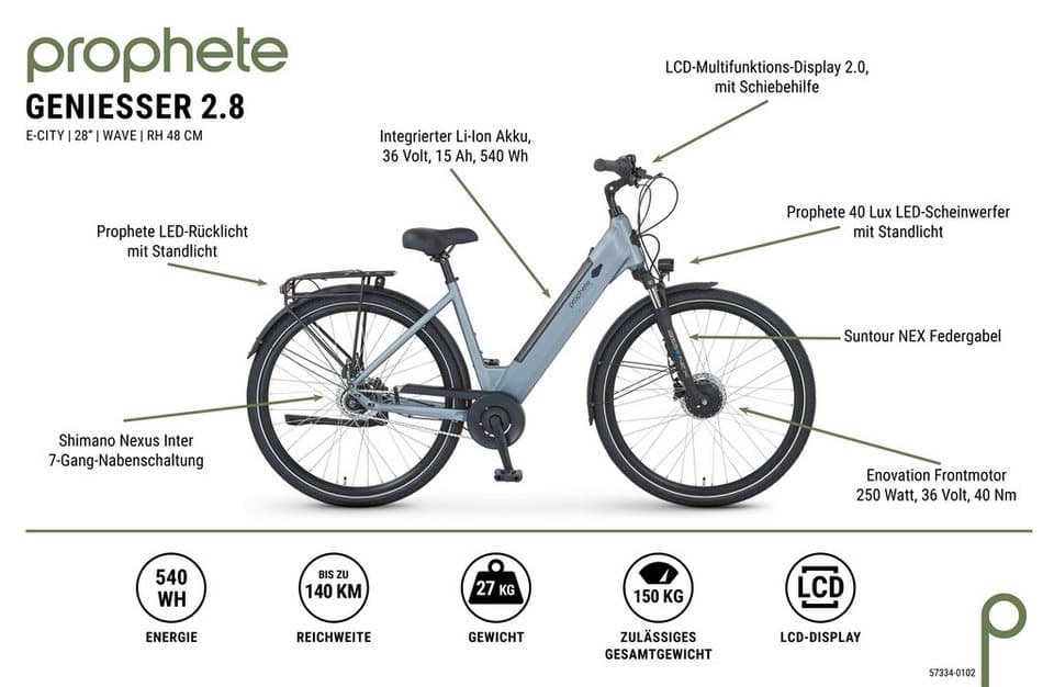 Prophete E-Bike Cityrad Geniesser 2.8, 7 Gang Shimano Nexus Schaltwerk, Nabenschaltung, Frontmotor, 540 Wh, Pedelec, Elektrofahrrad für Damen u. Herren - Thumbnail 9
