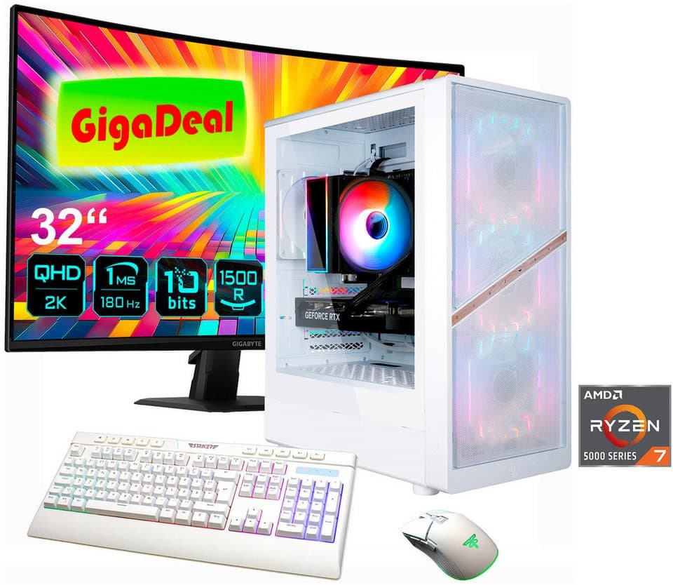 GAMEMAX GigaDeal AERIS MW 2807 AMD Ryzen 7 5700X 32GB 1TB SSD RTX 5070 Gaming-PC-Komplettsystem (32", AMD Ryzen 7 5700X, RTX 5070, 32 GB RAM, 1000 GB SSD, Windows 11 + Gigabyte GS32QCA LED-Monitor Curved, 80 cm 32) - Bild 1