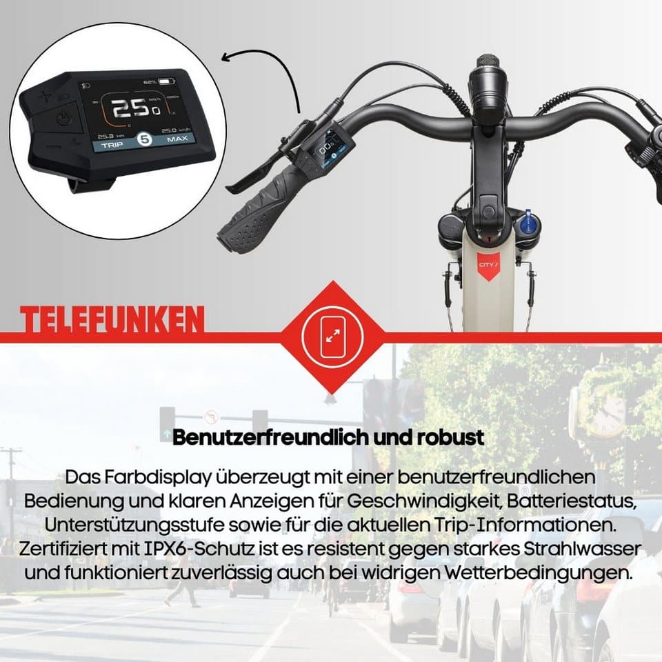Telefunken E-Bike Cityrad Multitalent RC680, 10 Gang Shimano, Kettenschaltung, Mittelmotor, 705,6 Wh, (28 Zoll, Straßenzulassung, Scheibenbremsen), Pedelec, Elektrofahrrad für Damen u. Herren - Thumbnail 11