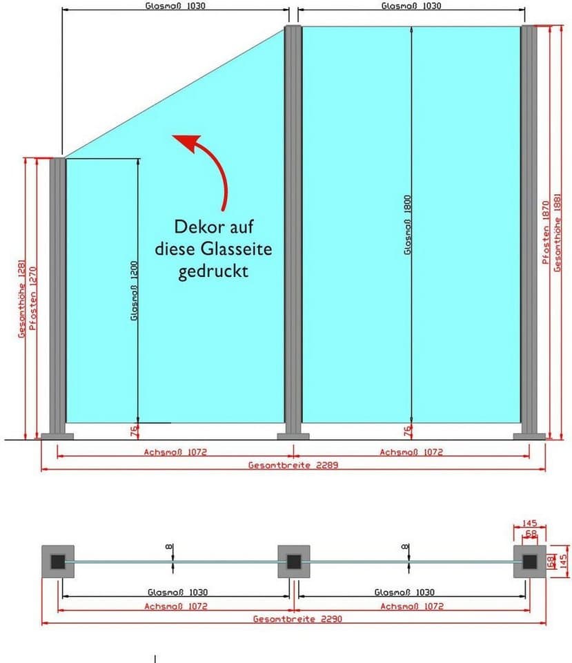 STAKET PRO Zaun, (Set), Glaszaun, Gesamtlänge: 2,212 m, 3 Pfosten - Thumbnail 9