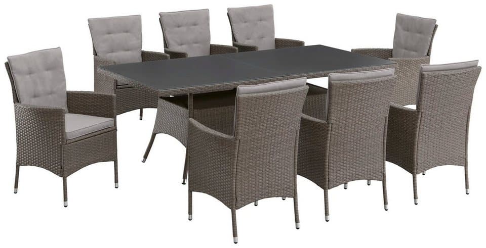 KONIFERA Garten-Essgruppe Mailand, (Set, 25-tlg., 8x Sessel, 8x Sitzauflage, 8x Rückenauflage, 1x Tisch), Polyrattan, verzinkter Stahl, Ablagefläche unter der Tischplatte - Thumbnail 2