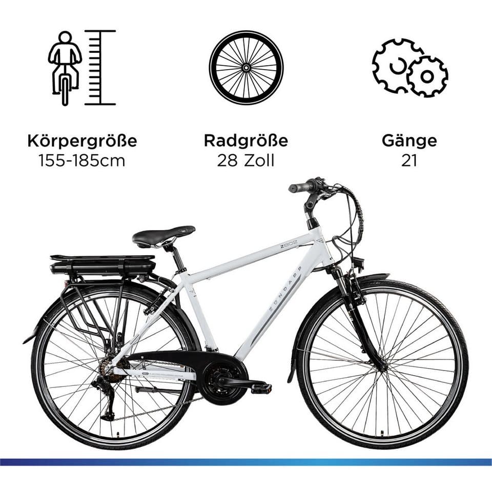 Zündapp E-Bike Trekkingrad Z802 Herren, 21 Gang Shimano Altus RD-M310 Schaltwerk, Kettenschaltung, Heckmotor, 374 Wh, Pedelec, Elektrofahrrad für Damen u. Herren - Thumbnail 2