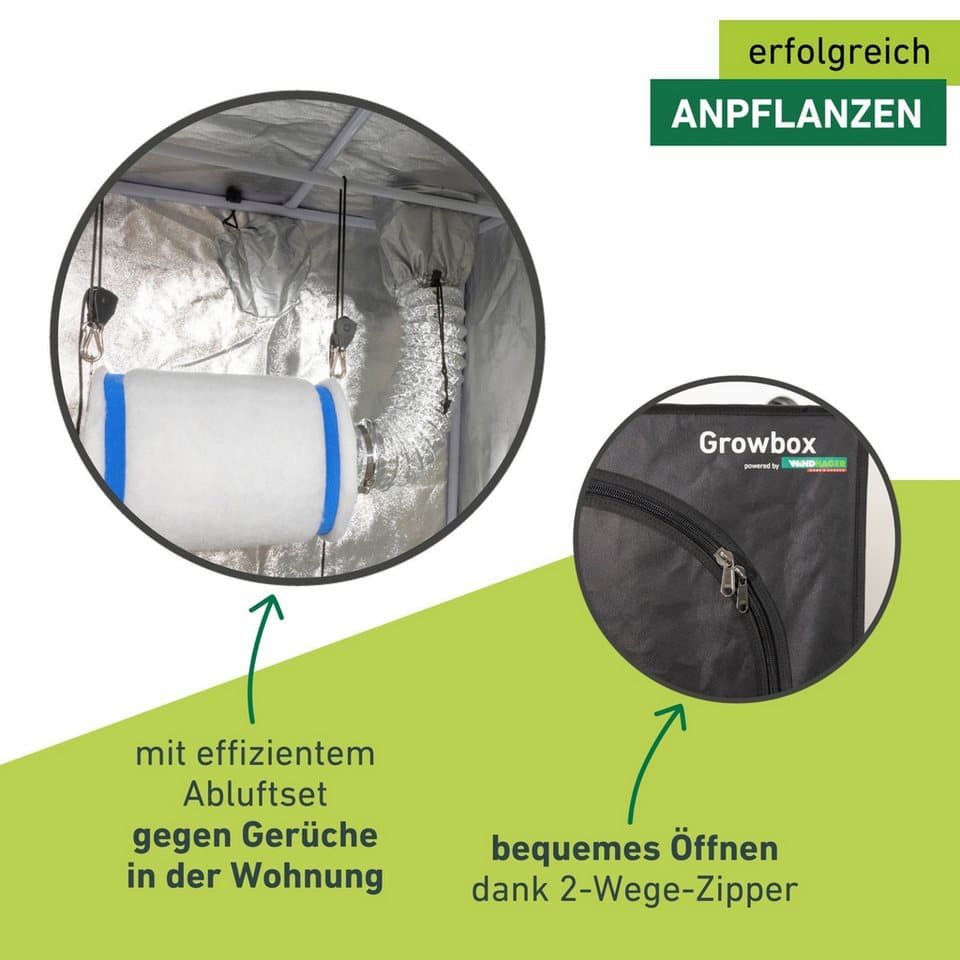Windhager Gewächshaus Indoor, Growbox komplettes Starterset, Zuchtzelt für Pflanzen, Anbaufläche 0,64 m², 80 x 80 x 160 cm, schwarz - Thumbnail 5
