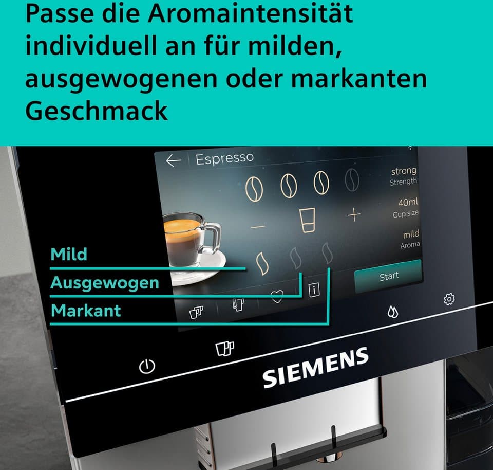 SIEMENS Kaffeevollautomat EQ700 TP725ET7, inkl. Thermo-Kaffeebecher, XL-Getränke, 20 Favoriten, farbiges Full-Touch-Display, Doppeltassenfunktion, sehr leise, silber - Thumbnail 7