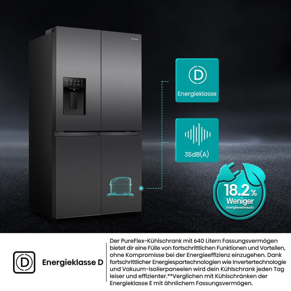 Hisense Multi Door RQ5P640SYKD, 179 cm hoch, 91 cm breit, DualTech-Kühlsystem, MetalCooling, Wasser-/Eisspender - Thumbnail 11