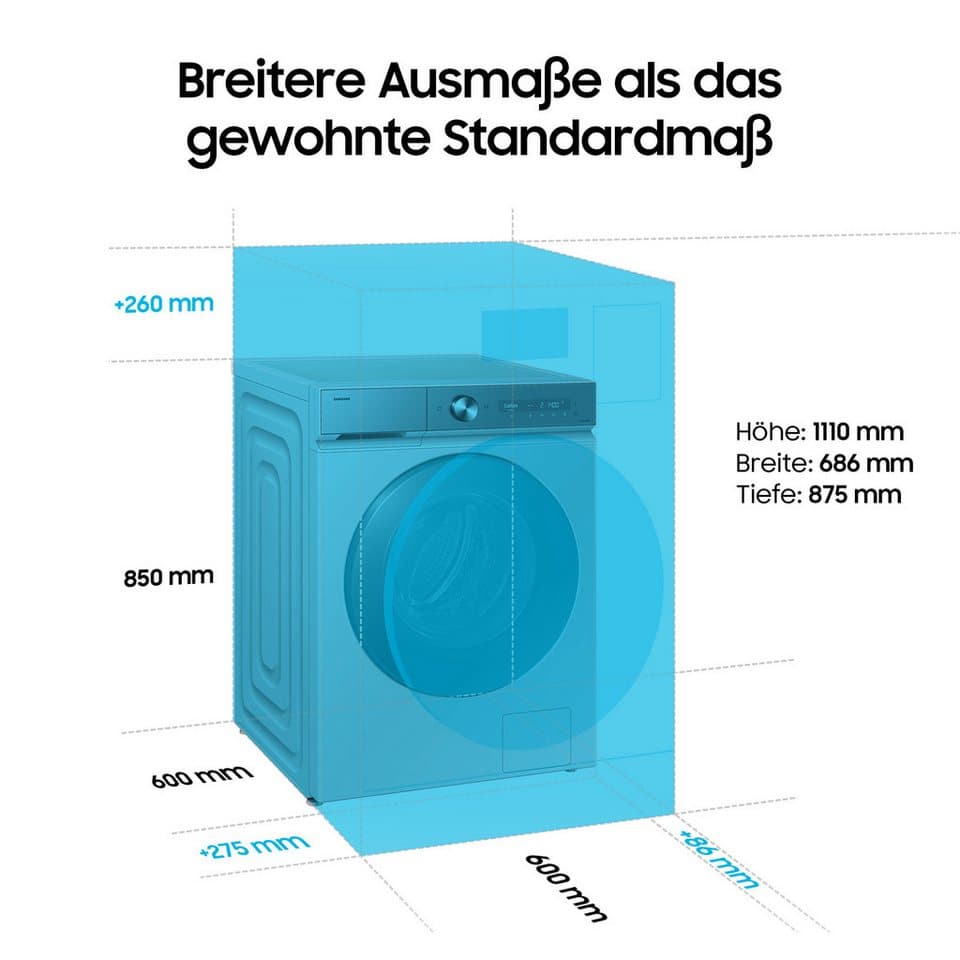 Samsung Waschtrockner WD8000DK WD18DB8995BZT2, 18 kg, 11 kg, 1000 U/min, Trommelreinigung+, Breite 75 cm, Tiefe 92cm, Höhe 111 cm - Thumbnail 4
