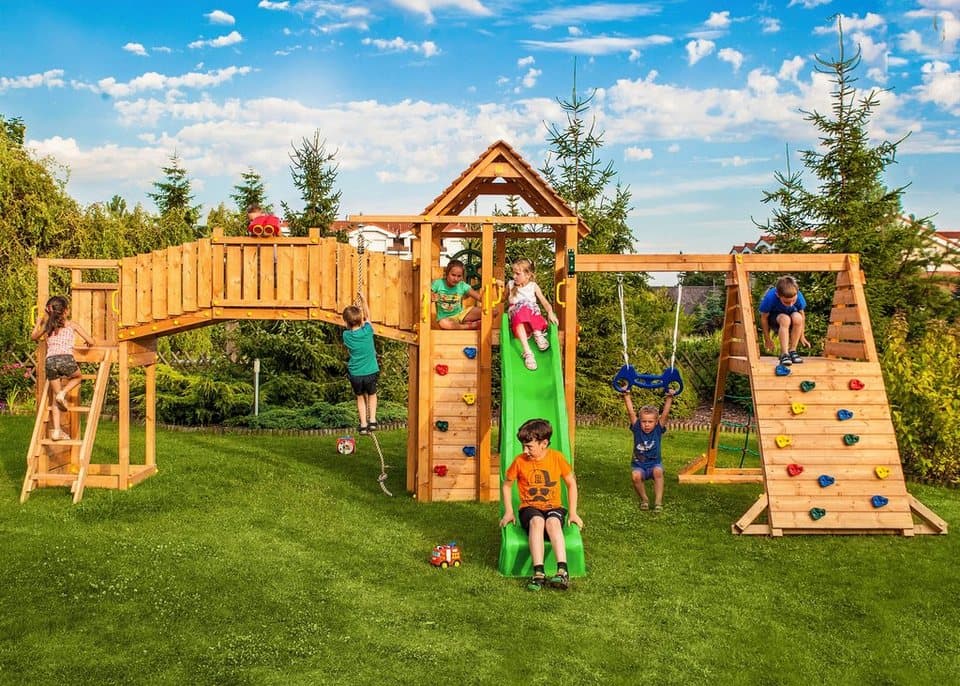 FUNGOO Spielturm MAXI SET FUN GYM, mit Schaukel & Rutsche, Klettererweiterung, Sandkasten - Bild 1