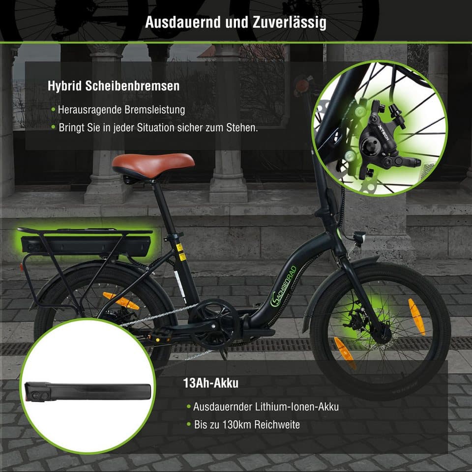 SachsenRAD E-Bike Faltrad Faltrad F2 Farmers mit Korb und Alarmanlage, 7 Gang Shimano, Kettenschaltung, Heckmotor, 468 Wh - Thumbnail 6