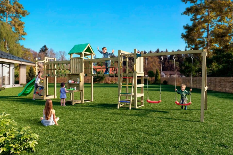 FUNGOO Spielturm Maxi Funny Space Longer, mit Rutsche, Doppelschaukel, Kletterwand, Picknicktisch; Made in Europe - Thumbnail 3