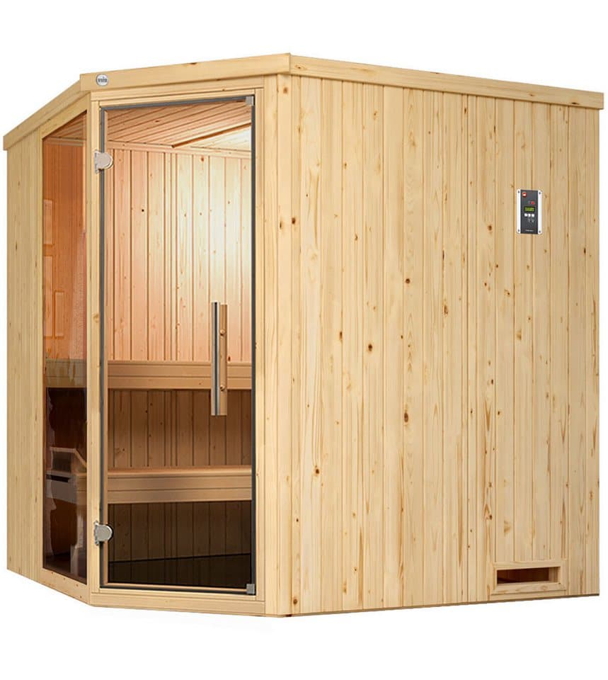weka Sauna Element-Ecksauna VARBERG 2, BxTxH: 194 x 177 x 199 cm, 68 mm, vorgefertigte Elemente, Fensterelement, moderne Ganzglastür - Bild 1