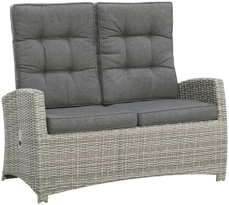 KONIFERA Garten-Essgruppe Monaco, (Set, 16-tlg., 1x2er Sofa, 2x Sessel, 2x Hocker, 1x Tisch 120x70x66cm, inkl. Auflagen), Polyrattan, Aluminium, Rückenlehne verstellbar, Grau - Thumbnail 7