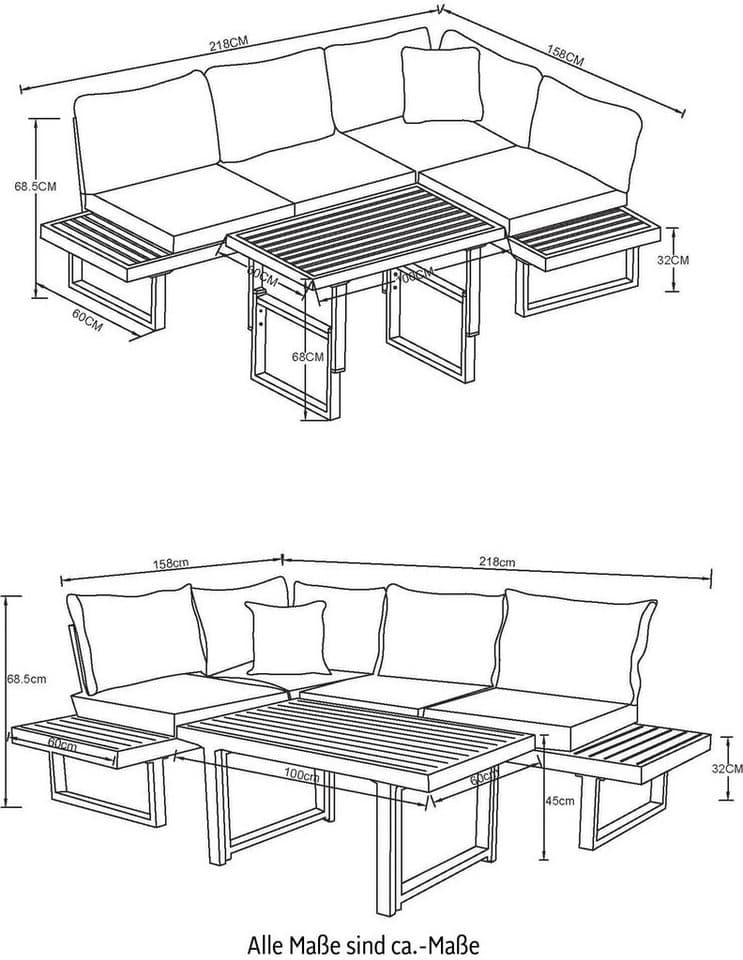 KONIFERA Gartenlounge-Set Hamburg, (Set, 14-tlg., Tisch:100x60x60/40cm,abnehmbare Rückenlehnen,individuell aufstellbar), höhenverstellbarer Tisch, inkl. Schutzhülle, Aluminiumgestell - Thumbnail 19