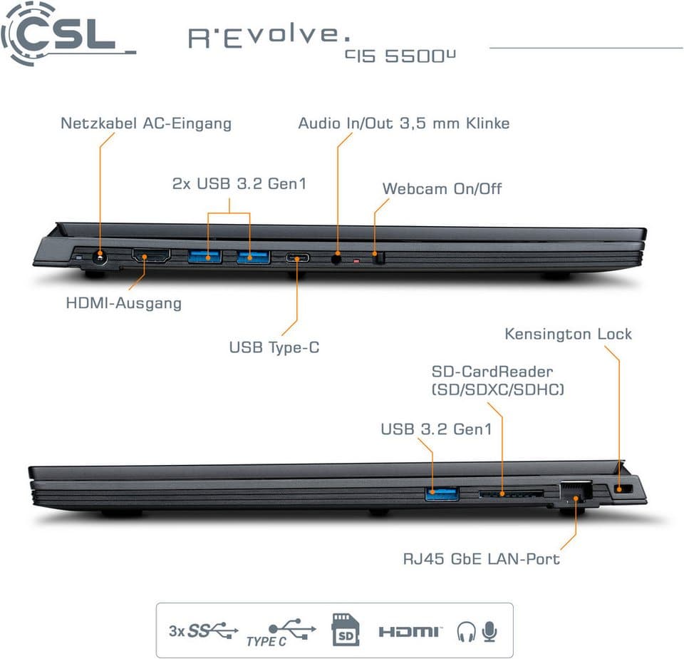 CSL R'Evolve C15 5500U / 32GB / 4000GB / Windows 11 Home Notebook (39,6 cm/15,6 Zoll, AMD Ryzen 5 5500U, Radeon Graphics, 32 GB, 4000 GB SSD) - Thumbnail 3