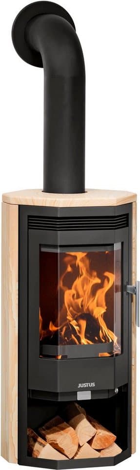 JUSTUS Kaminofen Usedom 5D Sandstein, 5 kW, Dauerbrand, Aufstellort in deinem Zuhause, prismatische Scheibe, Holzfach