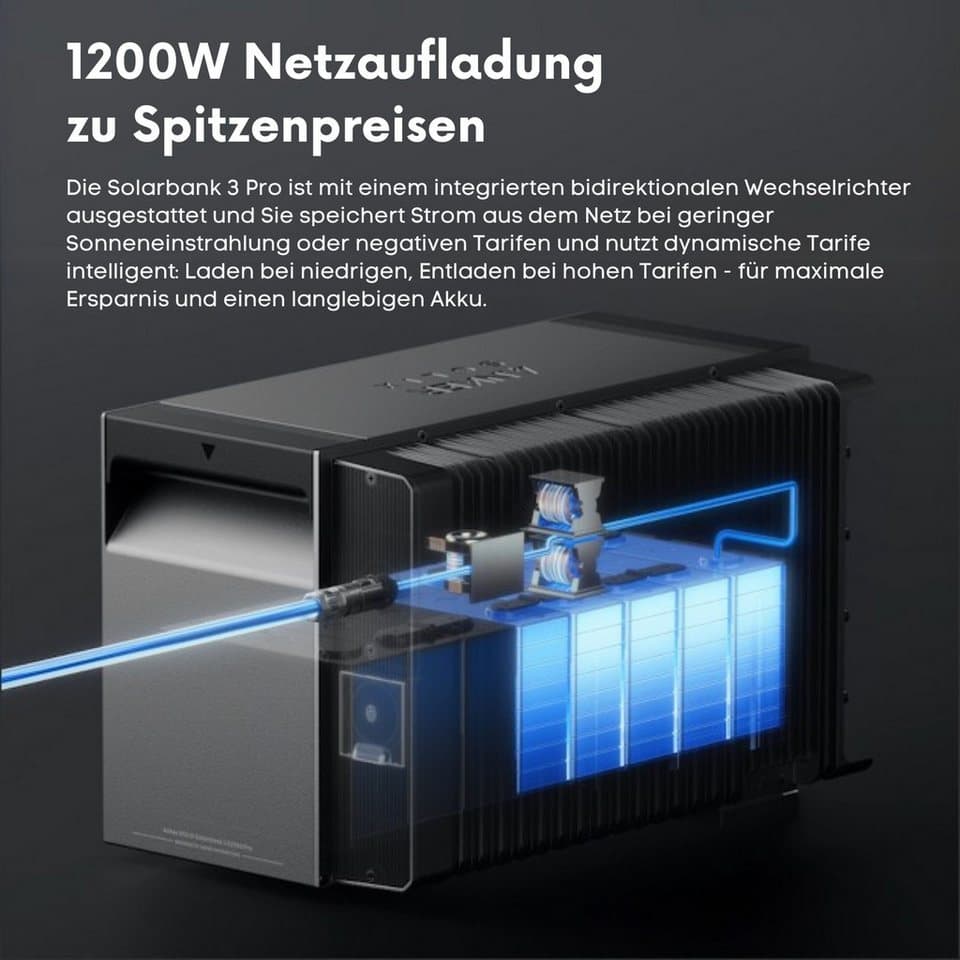 SolarMars Balkonkraftwerk mit Speicher 2000W Anker Solix Solarbank 3 E2700 Pro, 2000 W, Monokristallin, (mit optionaler BP2700 Erweiterungsakku und Halterung), mit intelligenter KI zur dynamischen Überwachung des Stromverbrauchs - Thumbnail 8