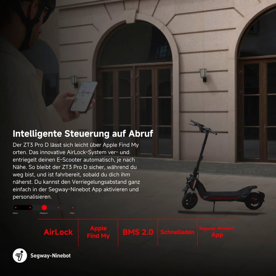 Segway E-Scooter Segway ZT3 Pro D, 20 km/h, (Vollfederung, 120kg Tragfähigkeit, 25% Steigung, Apple FindMy), Ninebot E-Scooter, mit Straßenzulassung, bis zu 70 km Reichweite - Thumbnail 5