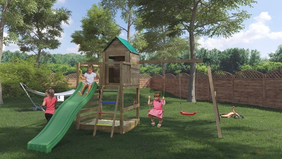 FUNGOO Spielturm Jarcas4, mit Schaukel & Rutsche, Kletterwand - Bild 1