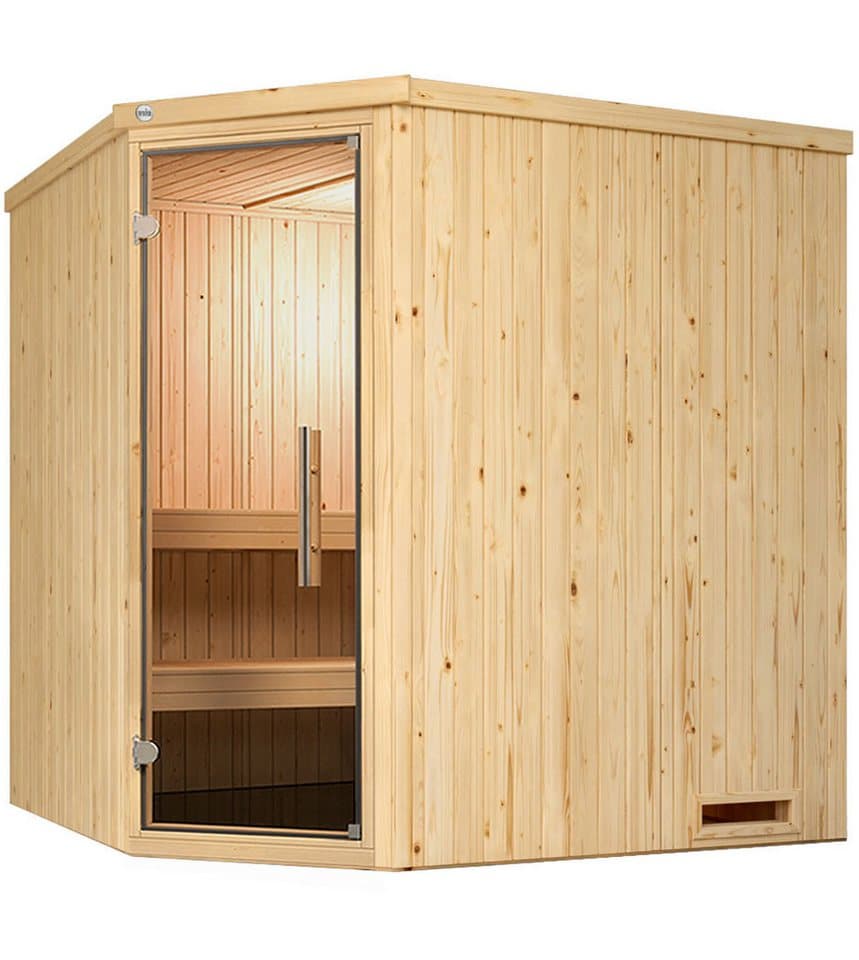 weka Sauna Element-Ecksauna VARBERG 2, BxTxH: 194 x 177 x 199 cm, 68 mm, vorgefertigte Elemente, Eckeinstieg, moderne Ganzglastür - Bild 1