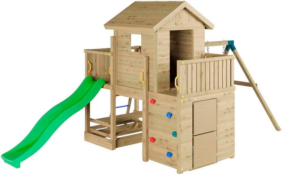 FUNGOO Spielturm Multifort, mit Haus, Veranda, Rutsche und Schaukel, Made in Europe - Bild 1