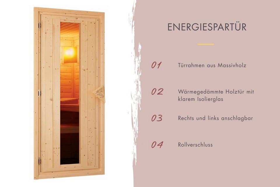 Karibu Saunahaus Talo 2, BxTxH: 1960 x 1960 x 2280 cm, 38 mm, aus hochwertiger nordischer Fichte, mit Energiespartür - Thumbnail 2