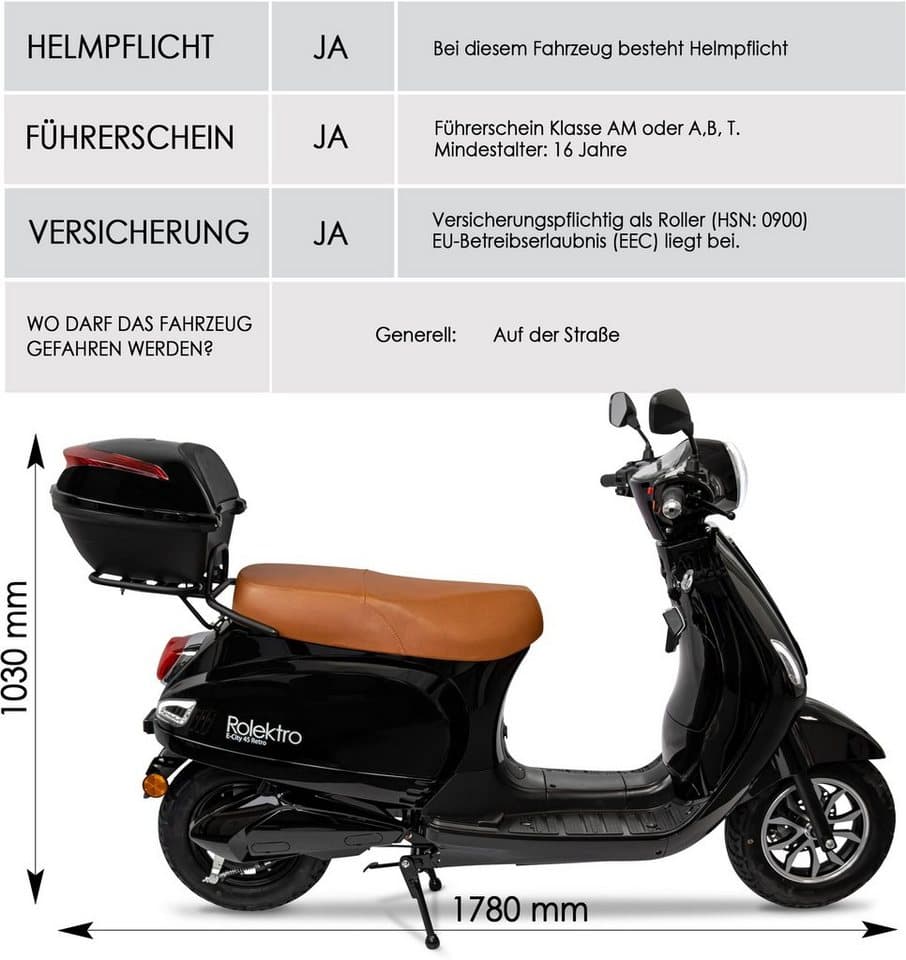 Rolektro E-Motorroller Retro 45 Lithium, V. 2021, 2000 W, 45 km/h, bis zu 70 km Reichweite, mit USB-Anschluss und integr. Alarmanlage - Thumbnail 9