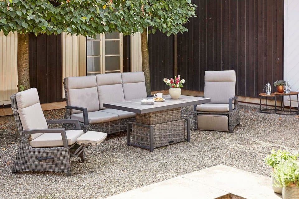 Siena Garden Gartenlounge-Set Corido, (Set, 9-tlg), bestehend aus 2 Sesseln, 1 Sofa, 1 Tisch und 5 Auflagen - Thumbnail 4