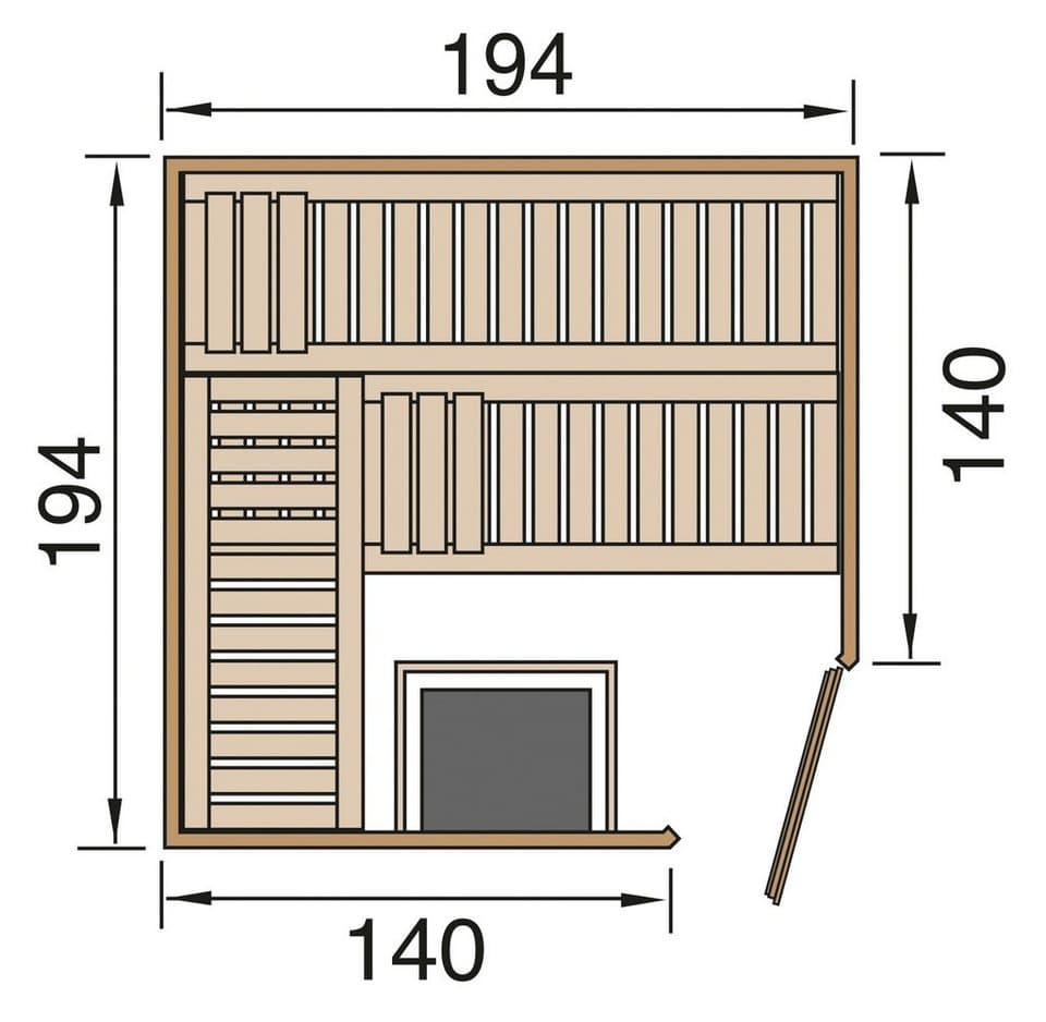weka Sauna Varberg 3, BxTxH: 194 x 194 x 199 cm, 57 mm, 7,5 kW Ofen mit ext. Steuerung - Thumbnail 9