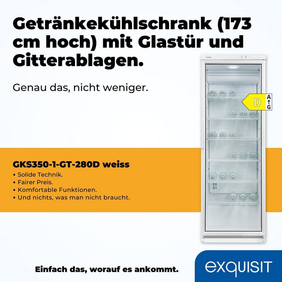 exquisit Getränkekühlschrank GKS350-1-GT-280D weiss, 173 cm hoch, 60 cm breit, 6 robuste Gitterablagen zur Lagerung von Flaschen oder Getränkekisten - Thumbnail 3