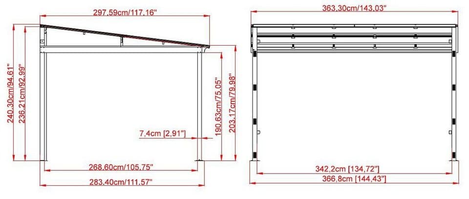 Sojag Anbaupavillon St. Barthelemy 10x12 anthrazit, BxTxH: 363x297x240 cm - Thumbnail 6