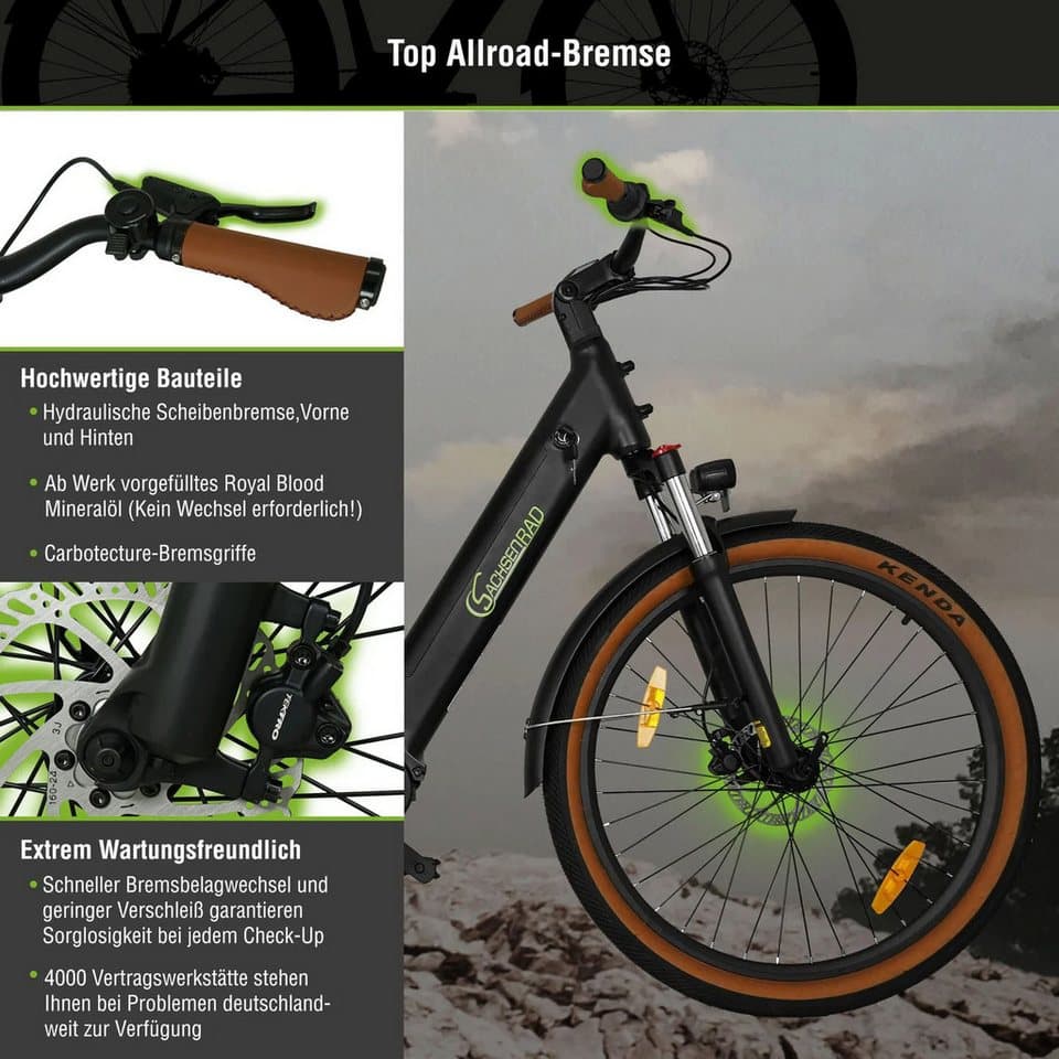 SachsenRAD E-Bike Cityrad C5 mit Diebstahlsicherung, 7 Gang Shimano 7SP TOURNEY TY300 Schaltwerk, Kettenschaltung, Mittelmotor, 470 Wh, (Tiefeinsteiger), TFT Farb-LCD-Display, Fahrmodus Pedelec,  LED-Frontlicht, Alarmanlage - Thumbnail 9