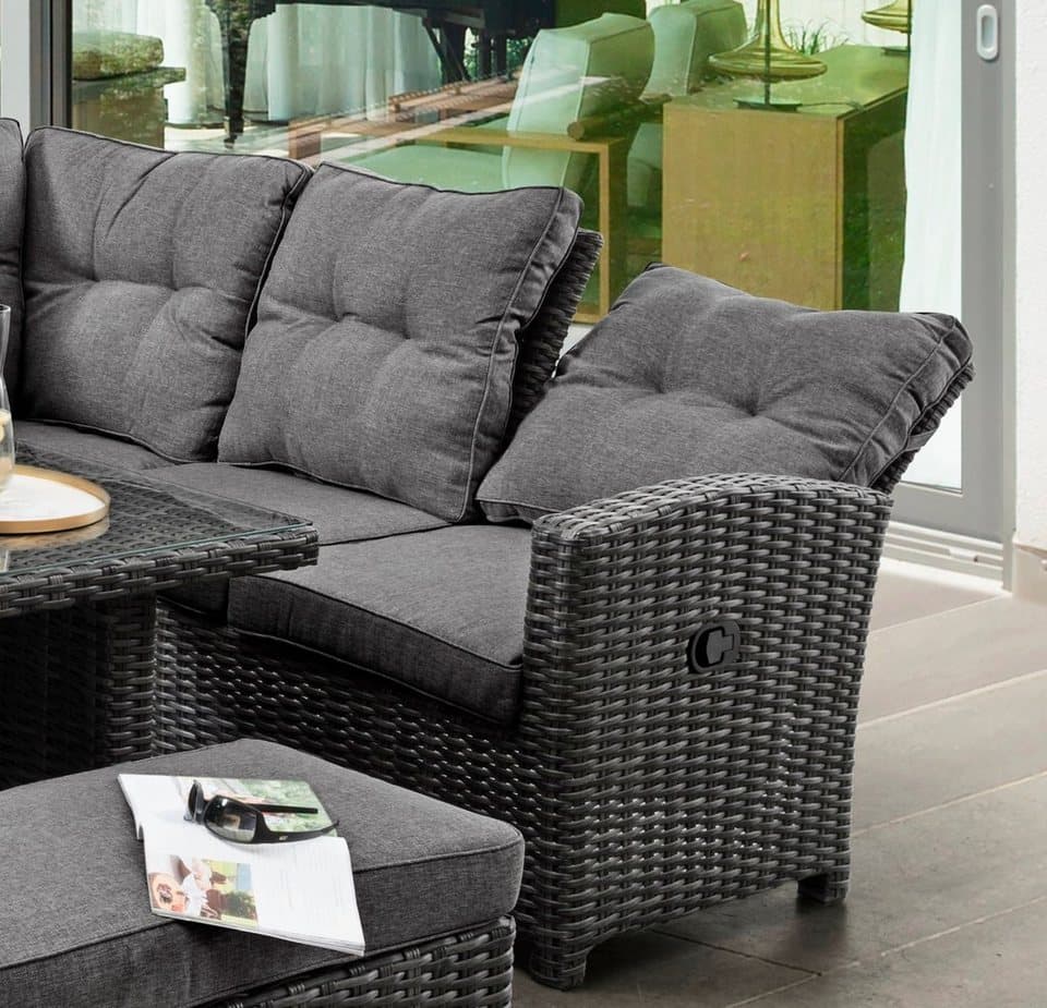 Destiny Gartenlounge-Set SANTA PONSA DE LUXE Eckgruppe, grau mel., Tisch 140x80cm, Polster grau, (Set, 20-tlg., 2 Schenkel inkl. Polster, 2 Sitze verstellb. 1Tisch m. aufgel. Glaspl), Aluminium, Polyrattan - Thumbnail 3