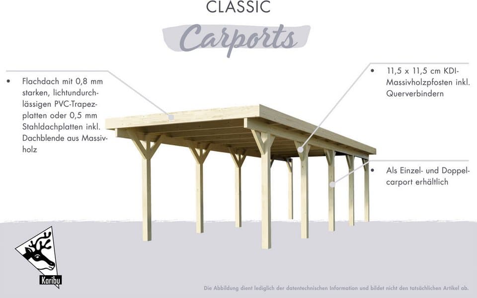 Karibu Einzelcarport Classic 1, BxT: 318x480 cm, 206 cm Einfahrtshöhe - Thumbnail 3