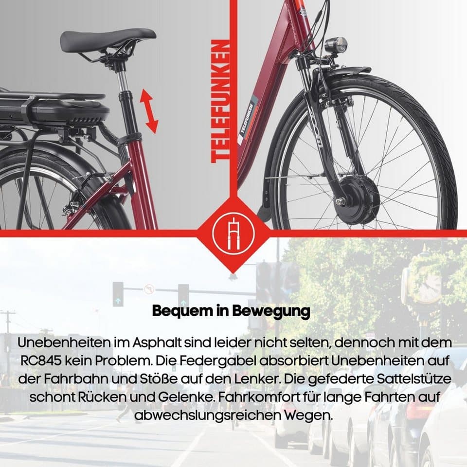Telefunken E-Bike Cityrad Multitalent RC845, 7 Gang Shimano, Nabenschaltung, Frontmotor, 468 Wh, (28 Zoll, Straßenzulassung, ca. 100 km Reichweite), Pedelec, Elektrofahrrad für Herren u. Damen, tiefer Einstieg - Thumbnail 6