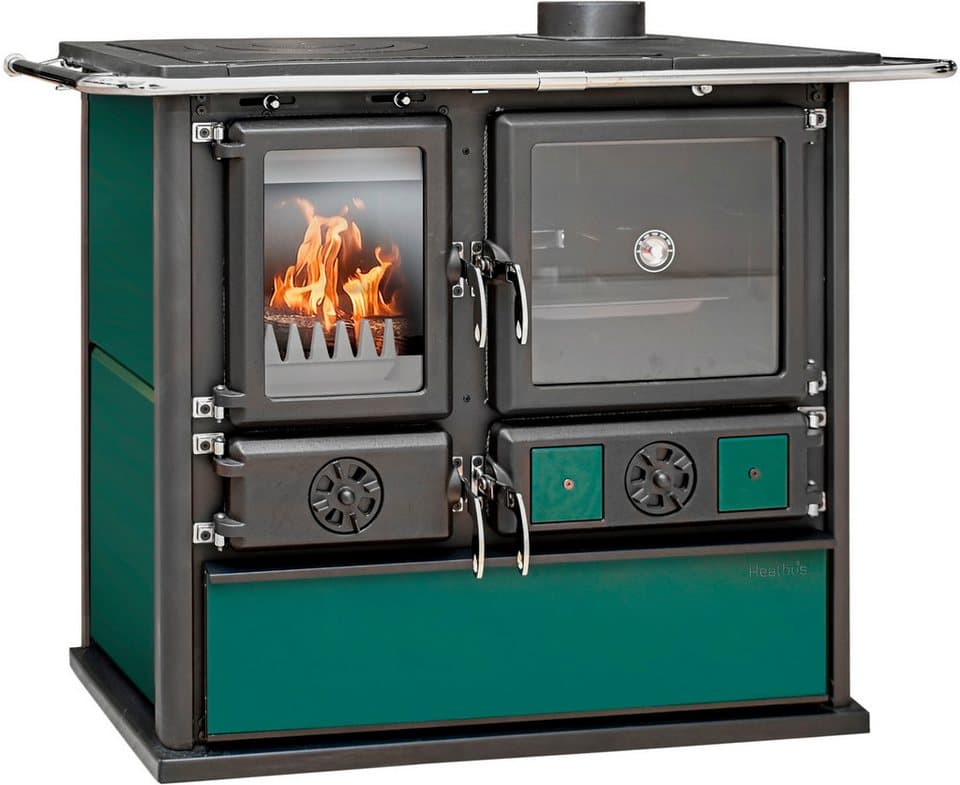 Festbrennstoffherd Cook Premium Green Pepper, 8,9 kW, Zeitbrand, Großer Feuerraum