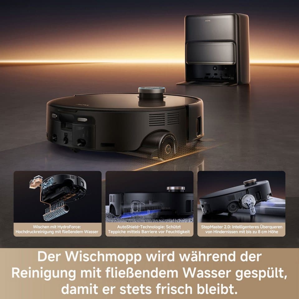 Mova Saugroboter mit Wischfunktion Z60 Ultra Roller Complete, 700 W, mit Beutel, Warmwasser-Wischsystem, Rollenmopp, überwindet Hindernisse, 28.000 Pa - Thumbnail 10