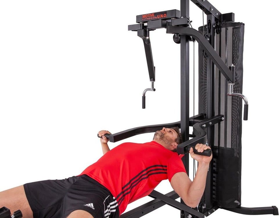 MOTIVE FITNESS by U.N.O. Kraftstation Multi-Gym Competition, 10 Gewichtsblöcke (Seilzug, Butterflystange, Latzug, Ruderfunktion und mehr), max. Benutzergewicht 120 kg, max. Trainingsgewicht 45 kg - Thumbnail 8