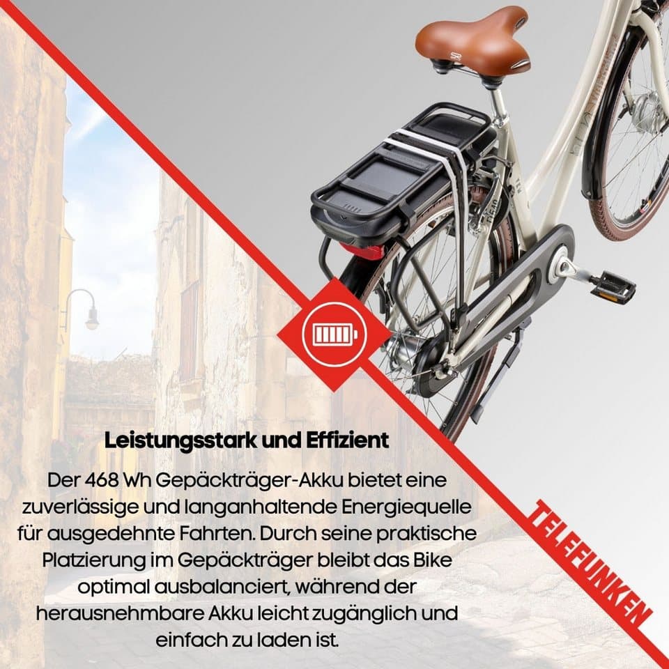 Telefunken E-Bike Cityrad Multitalent RT540, 7 Gang Shimano Nexus Schaltwerk, Nabenschaltung, Frontmotor, 468 Wh, Pedelec, Elektrofahrrad für Damen u. Herren - Thumbnail 6