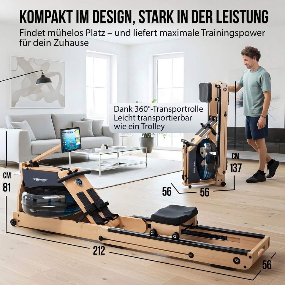 Christopeit Sport® Ruderzugmaschine WP 5000 Wasserrudergerät (Wasserwiderstand, Magnetwiderstand, Wassertank, Holz, Sport), Testsieger Stiftung Warentest Ausgabe 1/2025, Rudermaschine, Holz - Thumbnail 31