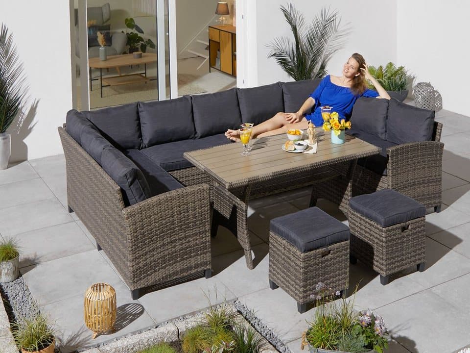 KONIFERA Gartenlounge-Set Rotterdam, (Set, 20-tlg., 3x 3er Sofa, 2x Hocker, 1x Tisch 120x82x67cm, inkl. Auflagen), Polyrattan, Stahl, Tischplatte aus Nonwood - Thumbnail 19