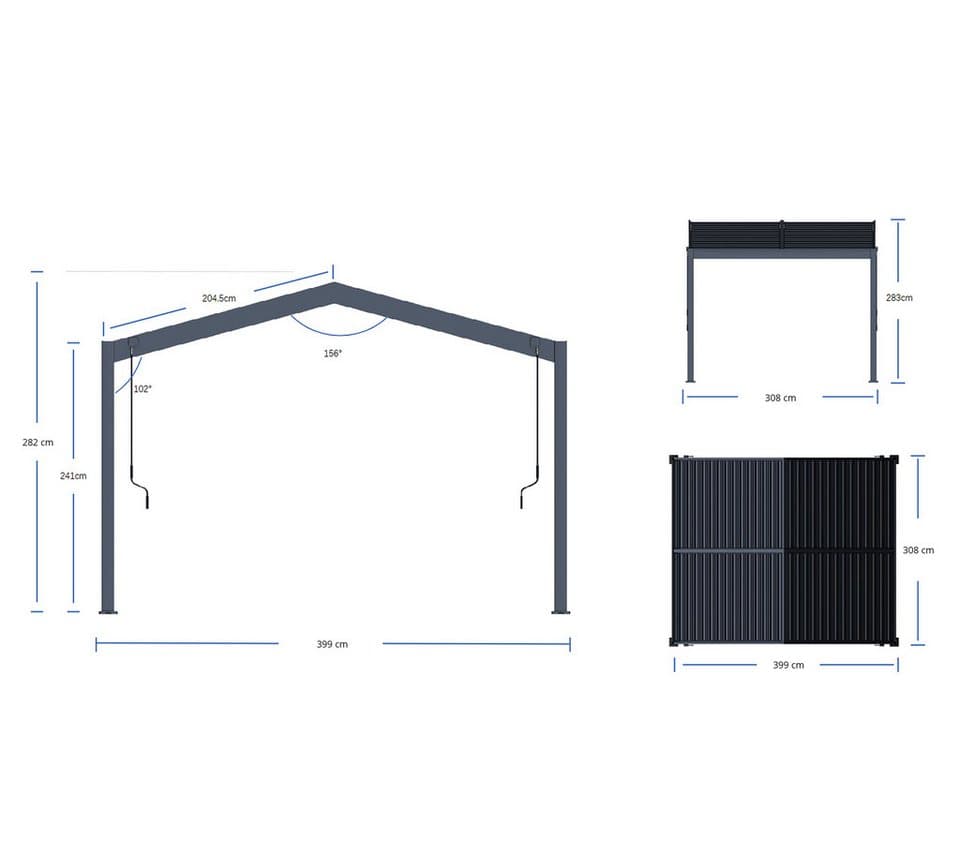 Paragon Pergola mit Lamellendach Icon 1013 Anthrazit, BxTxH: 399x308x282 cm, Mit verstellbaren Aluminiumlamellen - Thumbnail 13