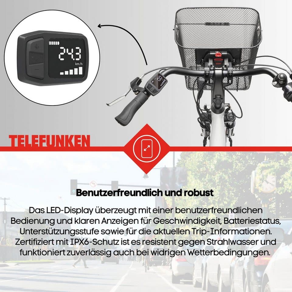 Telefunken E-Bike Cityrad Multitalent RC830, 3 Gang Shimano Nexus Schaltwerk, Frontmotor, 531,3 Wh, Pedelec, Elektrofahrrad für Damen u. Herren - Thumbnail 7