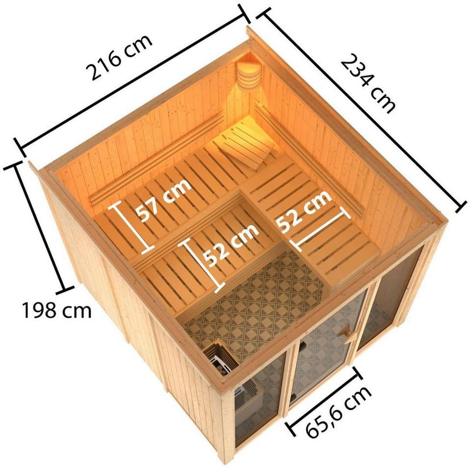 welltime Sauna Artja, BxTxH: 216 x 234 x 198 cm, 68 mm, (Set) Ofen 9 kW integr. Strg - Thumbnail 11