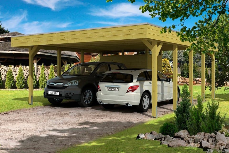 Skanholz Doppelcarport Friesland, BxT: 557x708 cm, 207 cm Einfahrtshöhe, (Set), mit Abstellraum