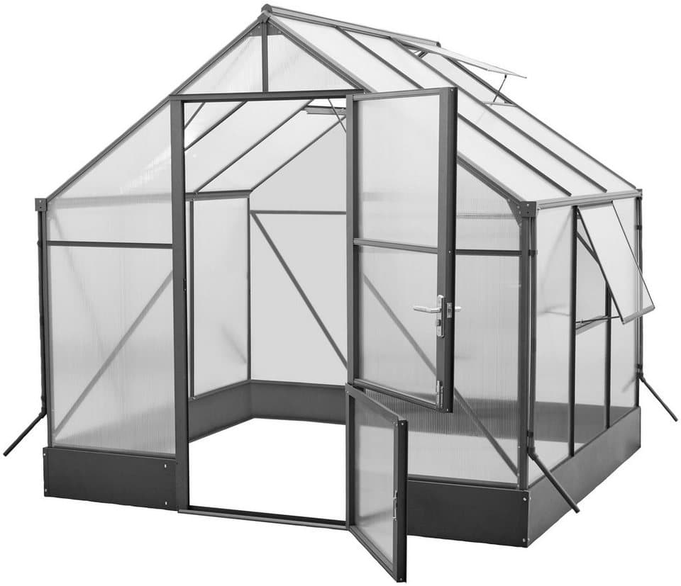 KONIFERA Gewächshaus "Genova" aus 6 mm Hohlkammerplatten aus UV-stabilisiertem Polycarbonat, BxTxH: 245 x 227 x 233 cm, mit hohem Bodenrahmen, Dachfenster, Regenrinne und Regenfallrohr - Thumbnail 2