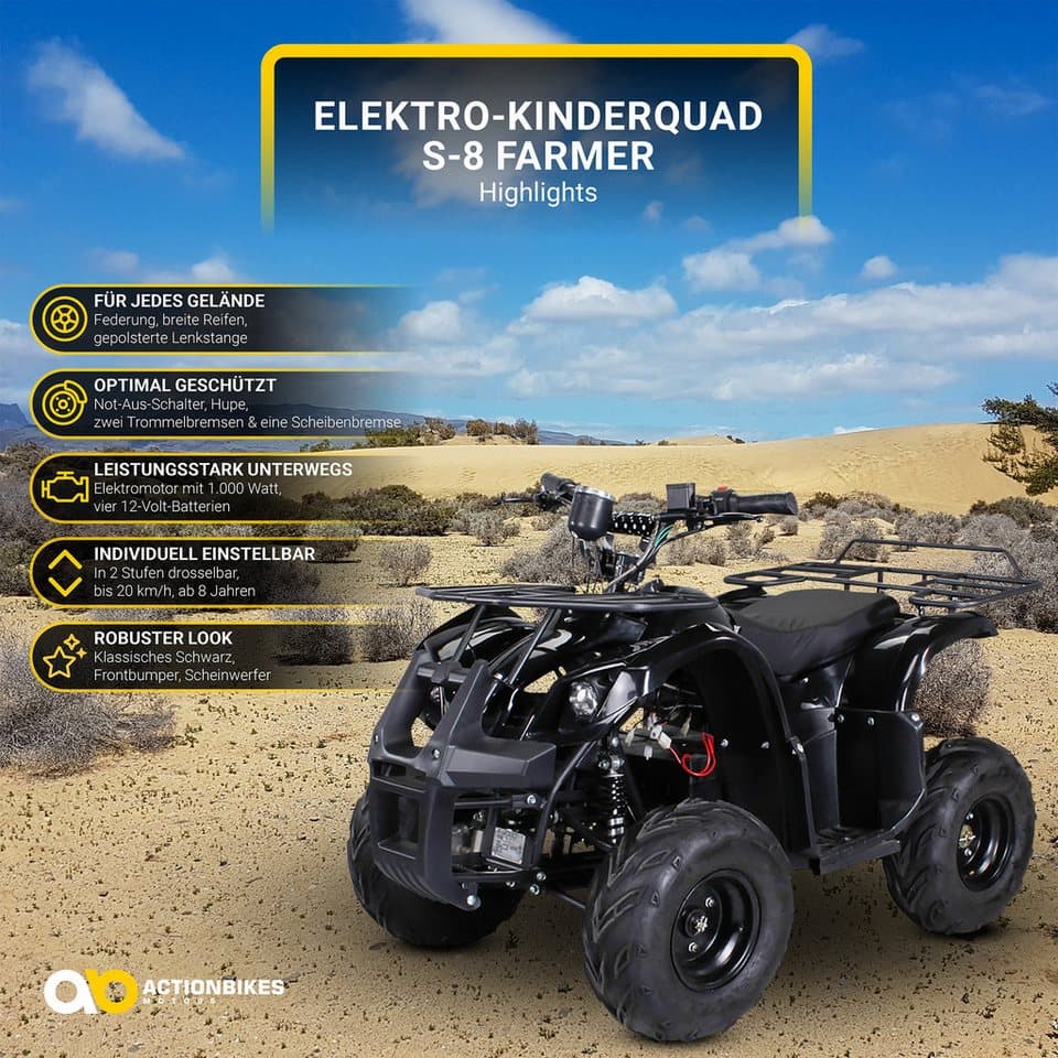 Actionbikes Motors Elektro-Kinderquad Kinder Elektroquad S8 1000 W 48 V, Belastbarkeit 80 kg, (1-tlg), Midi Quad - Safety Touch - Scheibenbremse - bis 20 km/h - Thumbnail 2