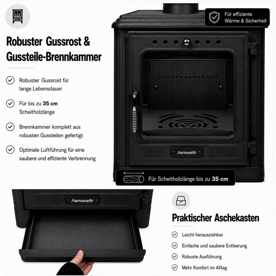 Hanseatic Kaminofen Mars, 7,2 kW, Zeitbrand, Großer Feuerraum - Thumbnail 5