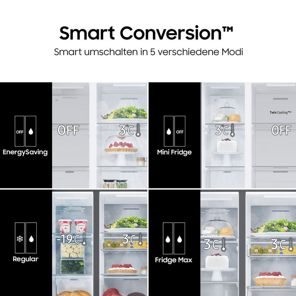 Samsung Side-by-Side RS70F RS70F66KBFEF, 178 cm hoch, 91,2 cm breit, Eis- und Wasserspender, Al Energy Mode, No Frost+ - Thumbnail 10